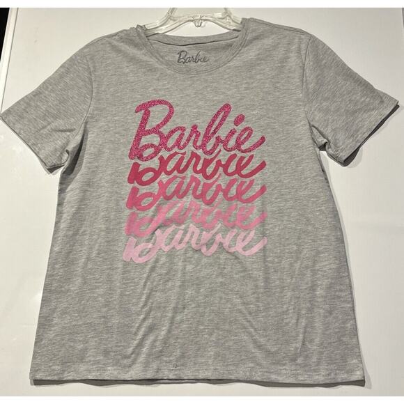 Barbie Gray and Pink Sparkle Short Sleeve T-Shirt Tee Shirt Small Women’s - Picture 1 of 5